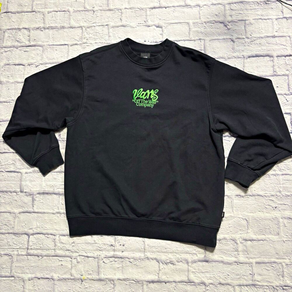 VANS Men's Black Crew Neck Pullover Sweatshirt Logo Graphic Print Loose Fit M